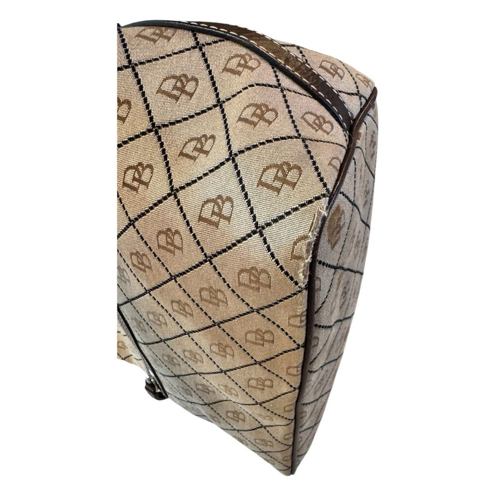 DOONEY & BOURKE Vintage Y2K Monogram Canvas Hobo Shoulder Brown Tan Leather Trim - Picture 3 of 8
